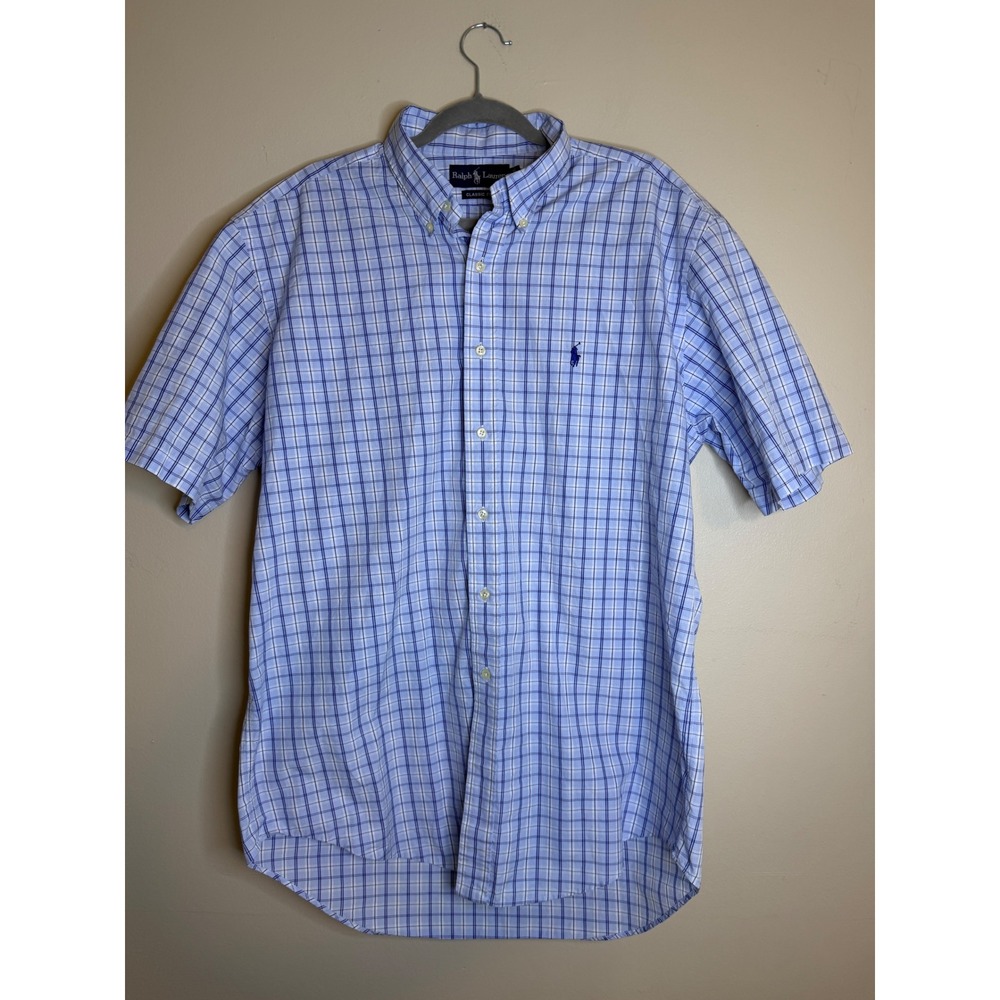 Polo Ralph Lauren Mens L Classic Fit Blue Plaid Short Sleeve Shirt